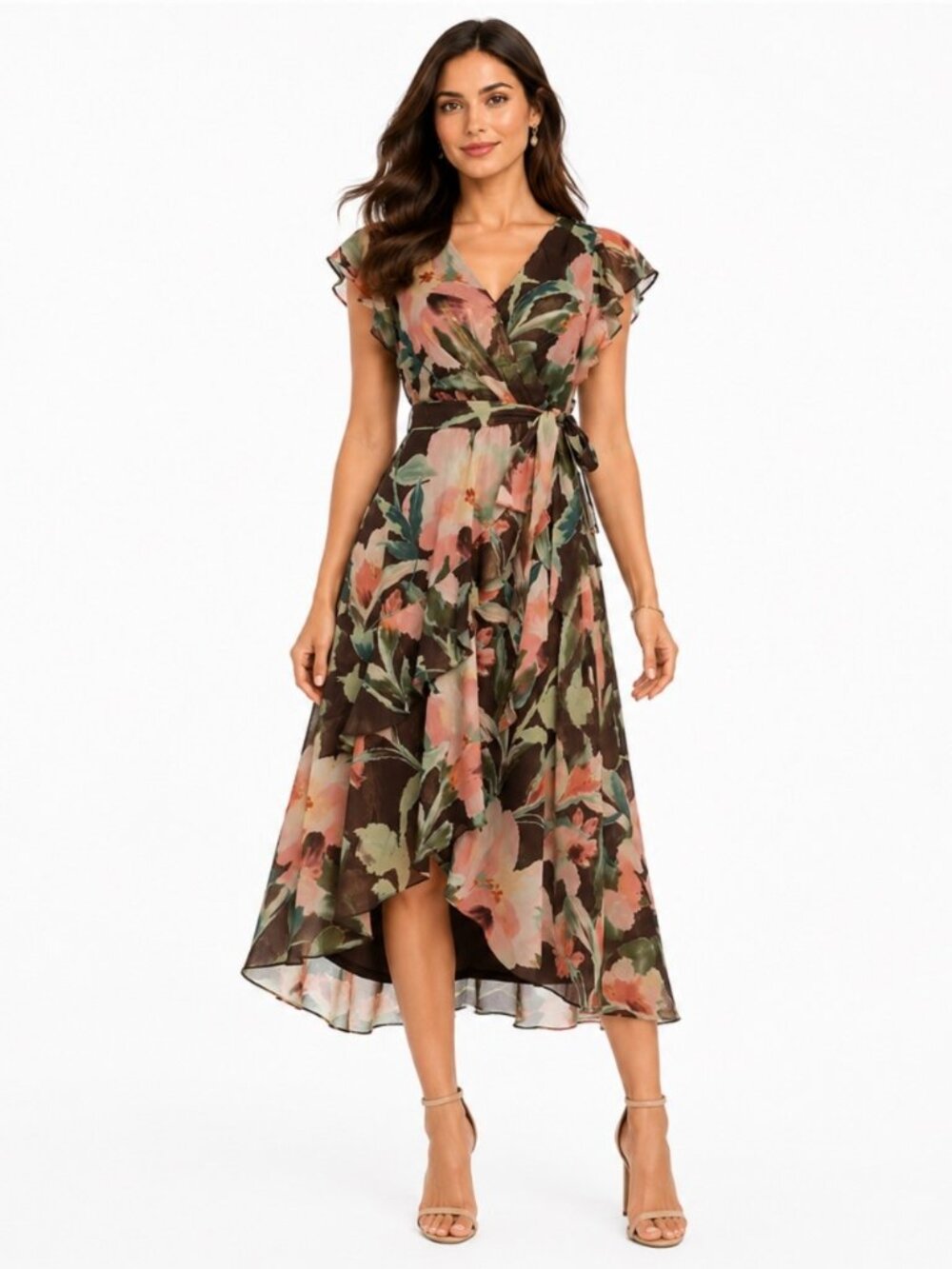 Adrianna Papell - Floral High-Low Midi Dress